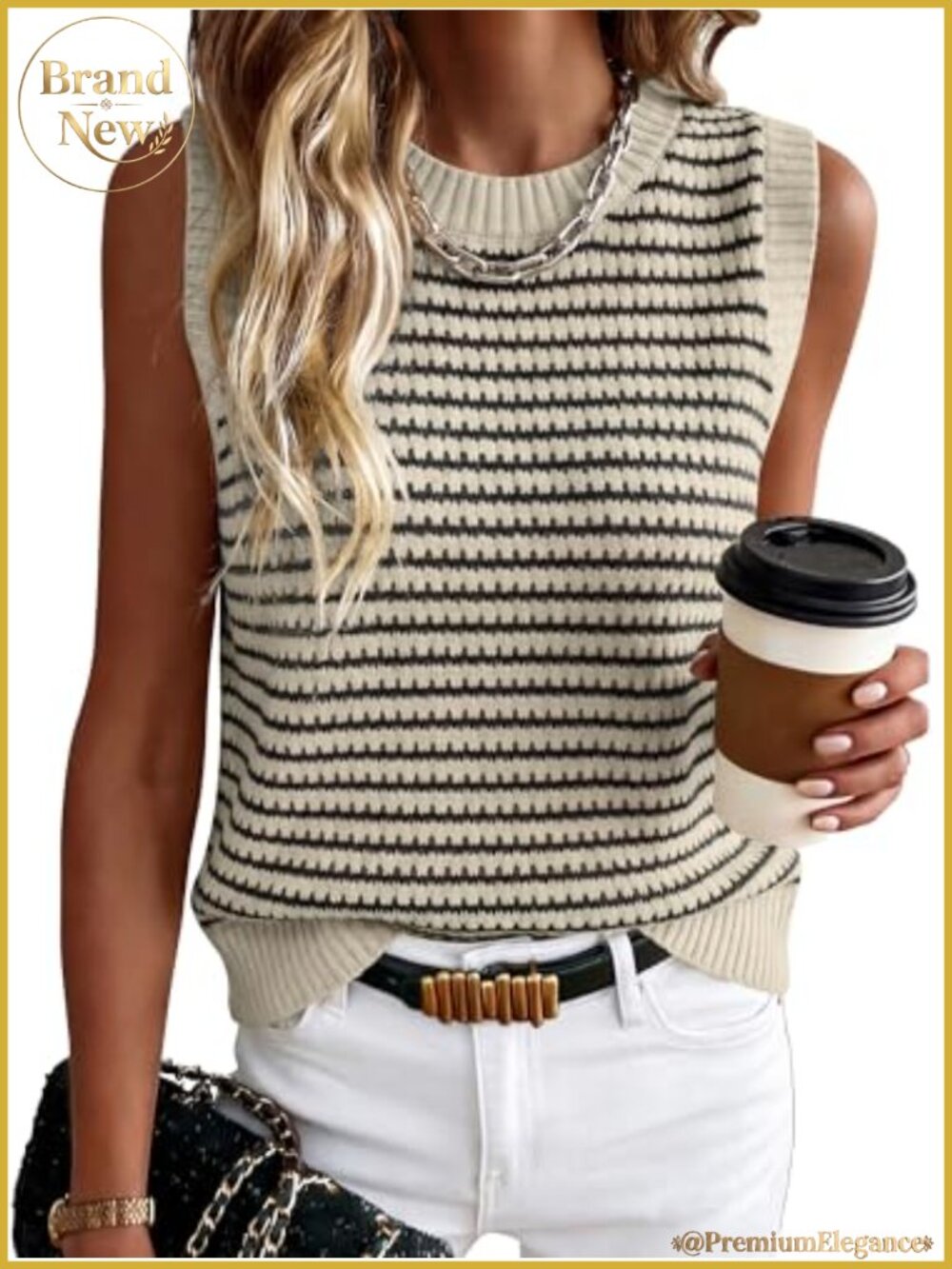 Sleeveless Knit Sweater Vest Striped Tank Top Boho Crochet Lightweight Summer